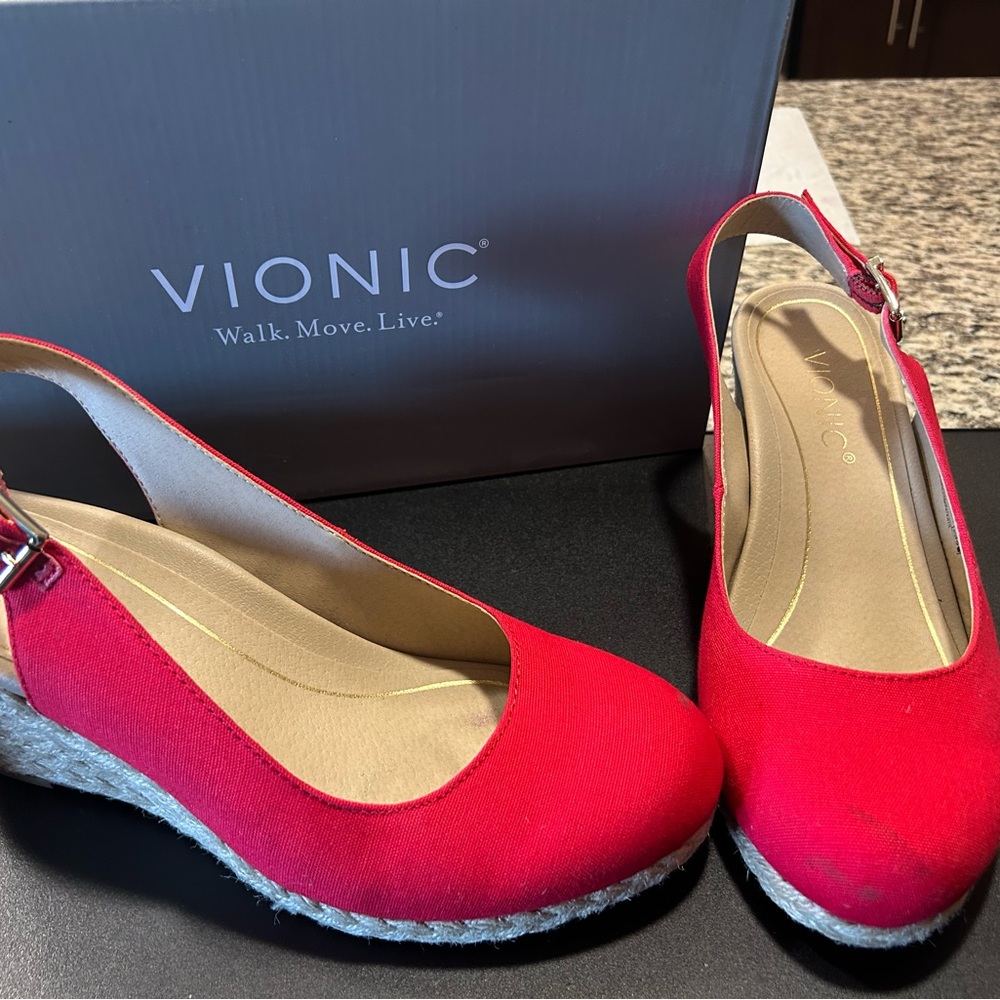 Vionic Red Wedge Shoes with Ankle Strap